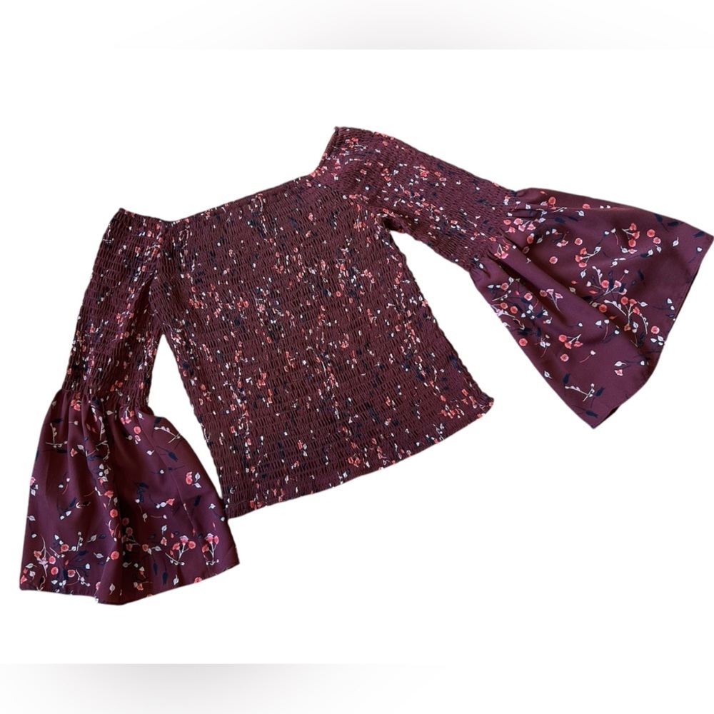 Express Off-the-Shoulder Boho Floral Bell Sleeve Top - Picture 1 of 7